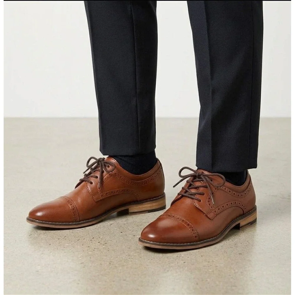 Bruno Marc Oxford Shoes Boys Size 5Y Brown Prince_K1 Cap Toe Brogue Dress Shoes